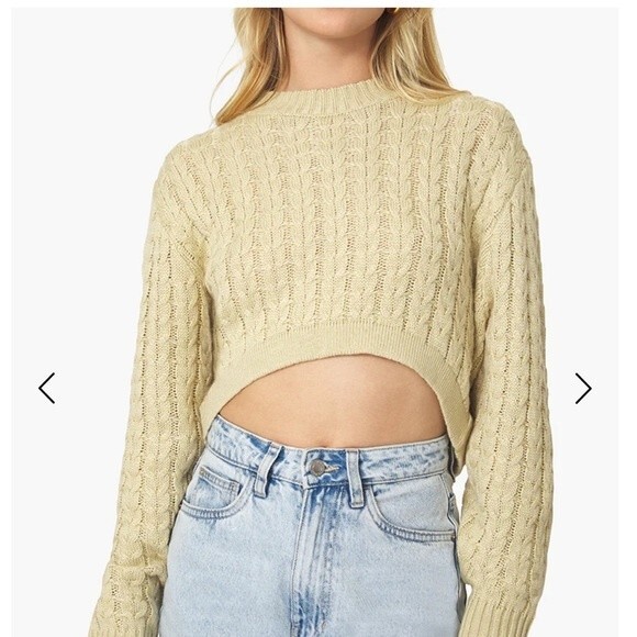 WeWoreWhat Cropped Mock Neck Cable Sweater in Desert XS NWOT - Picture 2 of 10